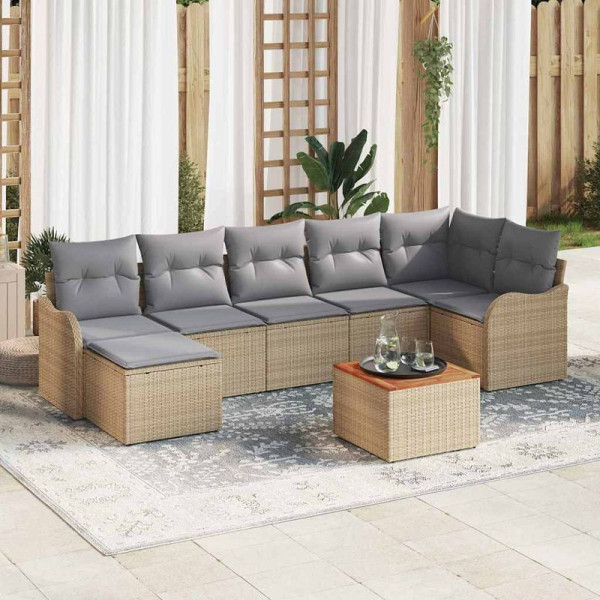 vidaXL Garten-Sofa-Set, 8er Set, Beige Poly Rattan, 3347483