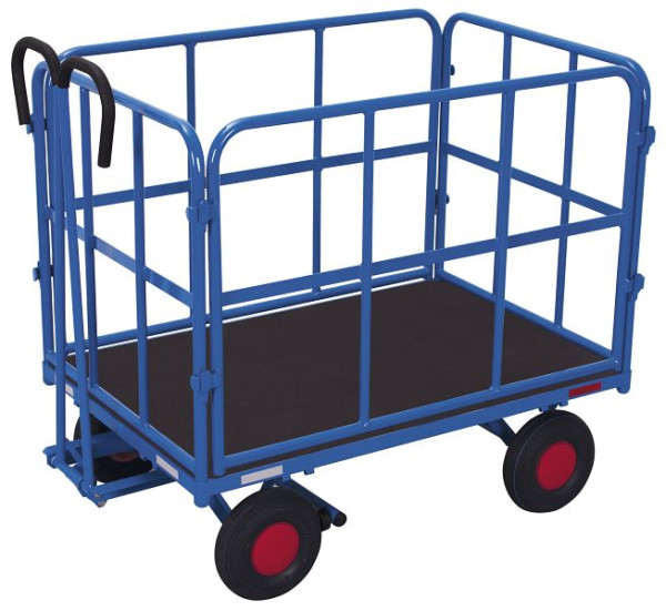 VARIOfit Handpritschenwagen mit 4 Rohrgitterwänden, Außenmaß: 1.120 x 715 x 1.200 mm, RAL 5010 enzianblau, Radsatz: Luftbereifung, zu-45102