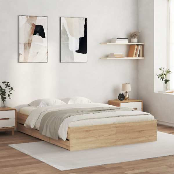 vidaXL Bettgestell mit Schubladen Sonoma-Eiche 150x200cm Holzwerkstoff, 3207268