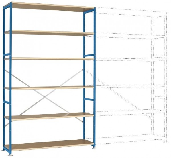 Manuflex Großfach-Steckregal Grundregal mit 6 Holzverbundböden, HxBxT = 2500 x 1530 x 500 mm, lichtblau, RP1342.5012