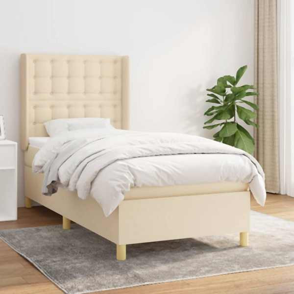 vidaXL Boxspringbett mit Matratze Creme 100x200 cm Stoff, 3132294