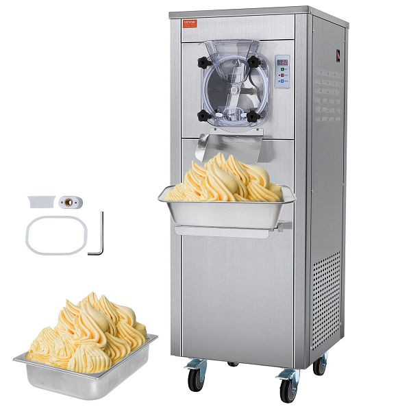 VEVOR Kommerzielle Eismaschine, 18 l/h Leistung, Einzelgeschmacksrichtung, mit Rädern, 6 L Edelstahlzylinder, LED-Panel, ZLSYBQLJDKWASNH70V2
