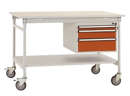 Manuflex Komplett-Beistelltisch BASIS mobil mit Melamin-Platte + Gehäuse-Unterbau, BxTxH: 1000 x 800 x 850 mm, Rotorange, BB5361.2001
