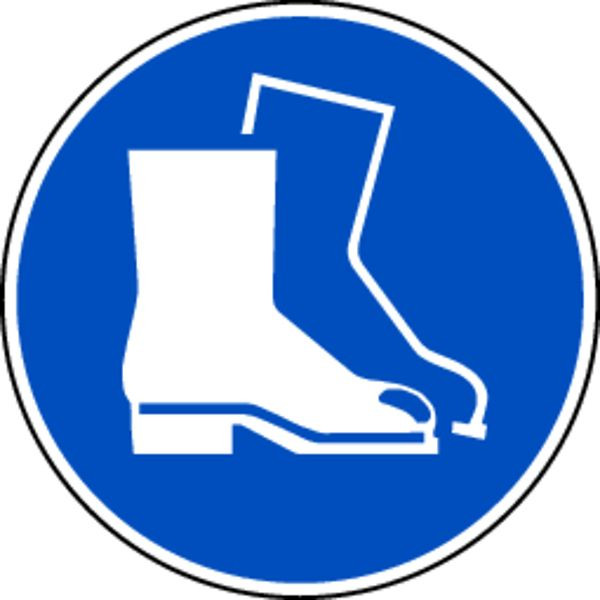 Schilder Klar Gebotszeichen Fußschutz benutzen DIN EN ISO 7010-M008 (pro Bogen 16 Stück), 20 mm Folie selbstklebend, 1412/67