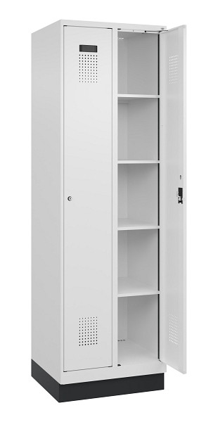 C+P Wäsche-Spind Evolo PLUS, mit Sockel, 2 Abteile, 1950x600x500mm, 9016/9016, Verschluss Zylinderschloss, Ablageböden 8, 049020-20B S10047