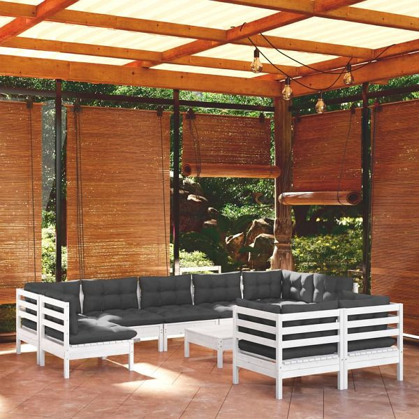 vidaXL 10-teilig Garten-Lounge-Set mit Kissen Weiß Kiefer Massivholz, 3097254