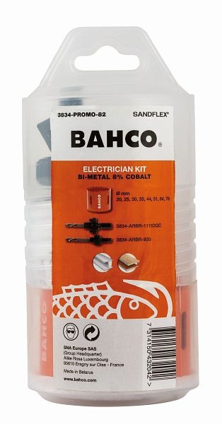 Bahco Lochsägen-Satz "Elektriker", 4-teilig (bestehend aus 8x Lochsägen, 1x Schnellwechsel-Aufnahmeschaft, 1x Aufnahmeschaft), 3834-PROMO-82