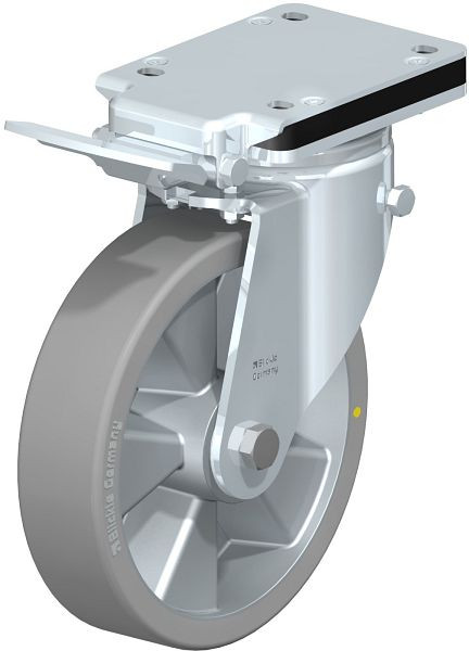 Blickle LH-ALTH 200K-IS-AS Stahlblech-Lenkrolle, Schwerlast-Ausführung, mit Anschraubplatte & Feststeller, Blickle Extrathane®, Grau, 703033