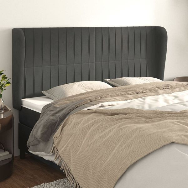 vidaXL Kopfteil mit Ohren Dunkelgrau 183x23x118/128 cm Samt, 3118255
