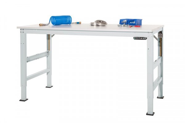 Manuflex Arbeitsgrundtisch UNIVERSAL Ergo E Memory mit Melaminplatte, BxTxH = 1000 x 800 x 722-1002 mm, Lichtgrau, AU9511.7035
