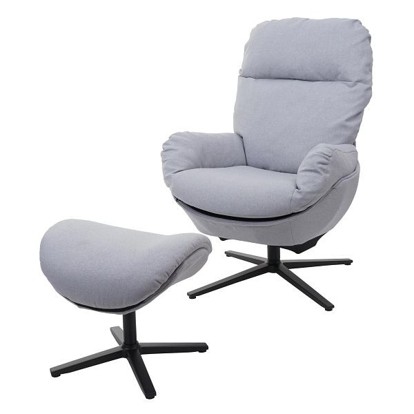 Mendler Relaxsessel + Hocker HWC-L12, Fernsehsessel Sessel Schaukelstuhl Wippfunktion, drehbar, Metall Stoff/Textil, hellgrau, 98420