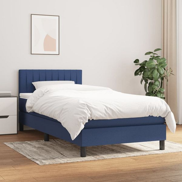 vidaXL Boxspringbett mit Matratze Blau 100x200 cm Stoff, 3140199