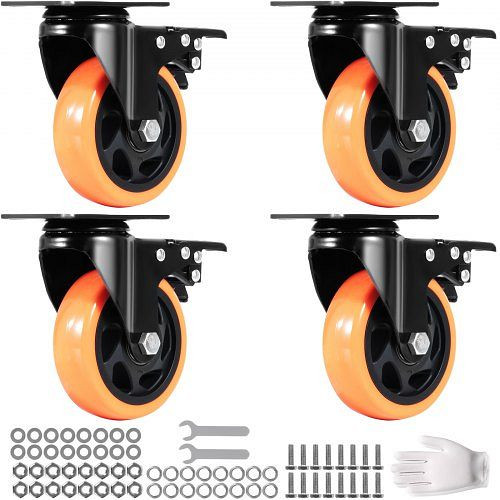 VEVOR Möbelrollen 4er-Set Lenkrollen PVC ⌀101,6mm Laufrollen 635kg Tragfähigkeit, PBJLCSJAZ4J3LNWL1V0