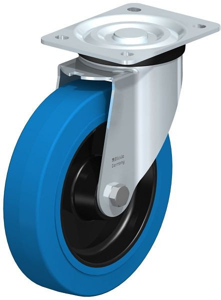 Blickle L-POEV 200XR-SB Stahlblech-Lenkrolle, mittelschwere Ausführung, mit Anschraubplatte, Elastik-Vollgummi, Blau, 648725