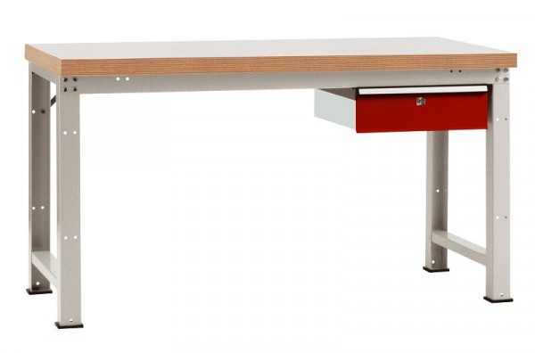 Manuflex Komplett-Werkbank Grund PROFI Standard mit Kunststoff-Platte, BxTxH = 1500 x 700 x 840 mm, Rubinrot, WP5407.3003