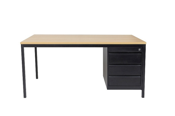 Mades Home Office Schreibtisch Set, 140 cm breit, inkl. Unterbaucontainer, rechts oder links montierbar, 3 Schübe, Buche/9005, MAK10785413