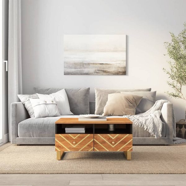 vidaXL Couchtisch Braun und Schwarz 80x54x40 cm Massivholz Mango, 356796