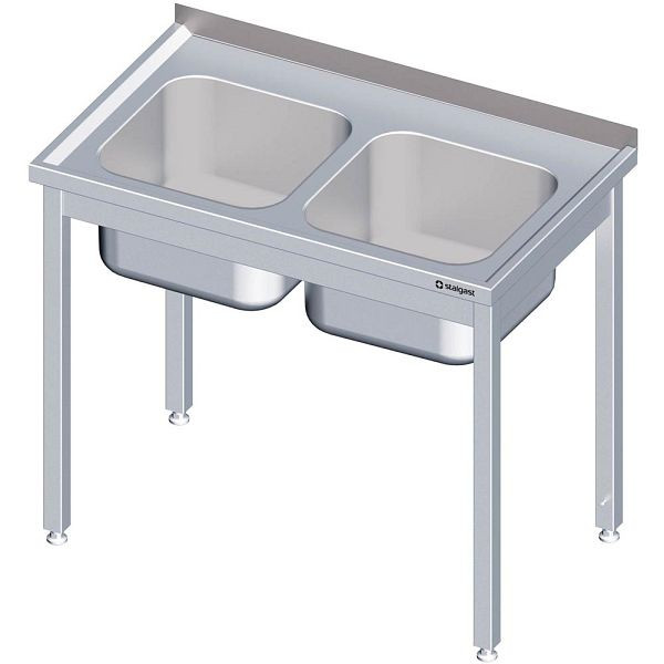 Stalgast Spültisch ohne Grundboden 1300x600x850 mm, mit zwei Becken rechts, mit Aufkantung, verschweißt, VST13622RA