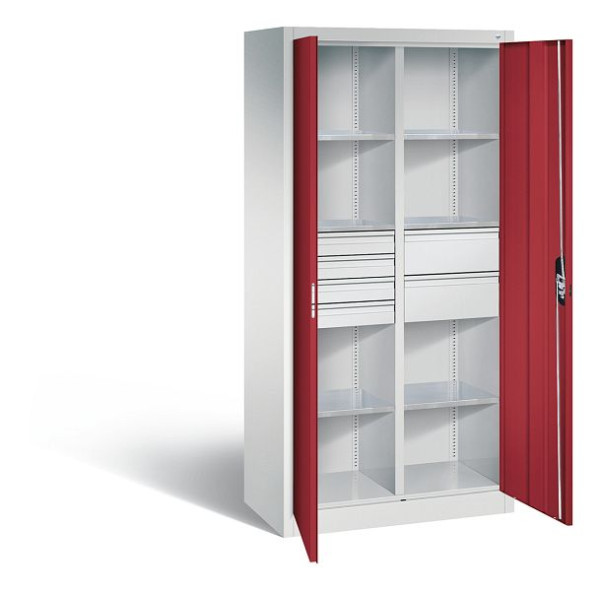 C+P Werkzeugschrank Acurado, H1950xB930xT500mm, Farbe: Lichtgrau / Rubinrot, Muldengriff, 8921-3041 S10154