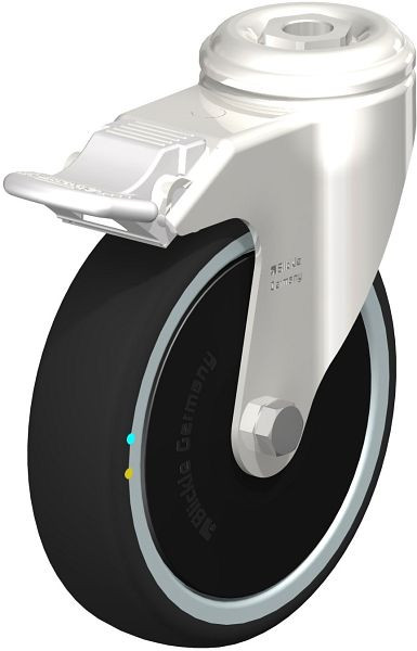 Blickle LKRXA-PATH 126KD-FI-ELS-FK Edelstahl-Apparate-Lenkrolle mit Rückenloch & Feststeller, Thermoplastisches Polyurethan, Grau, 853484