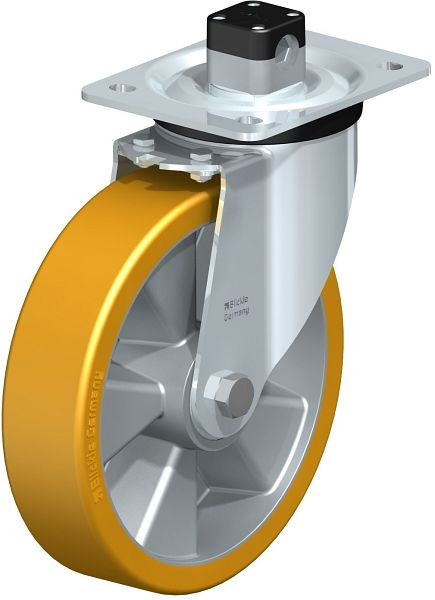 Blickle L-ALTH 200K-CS11 Stahlblech-Lenkrolle, mittelschwere Ausführung, mit Anschraubplatte & Zentralfeststeller, Blickle Extrathane®, Hellbraun, 751997