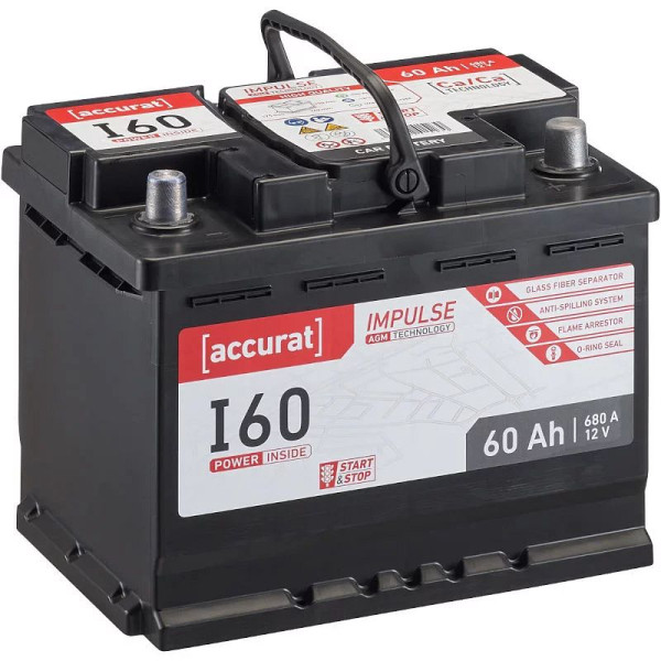 Accurat Impulse AGM I60 Autobatterie DIN L2 12V 60Ah 680A, ABA-I60