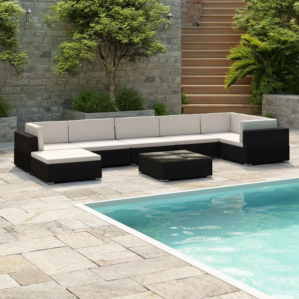 vidaXL 8-teilig Garten-Lounge-Set mit Auflagen Poly Rattan Schwarz, 41261