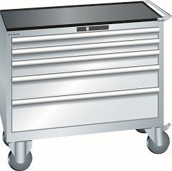 LISTA Schubladenschrank mobil 54x27E (BxTxH) 1023x572x962mm KEY Lock, Lichtgrau, 5 Schubladen, Fronthöhen: 75-200mm, 78.780.020