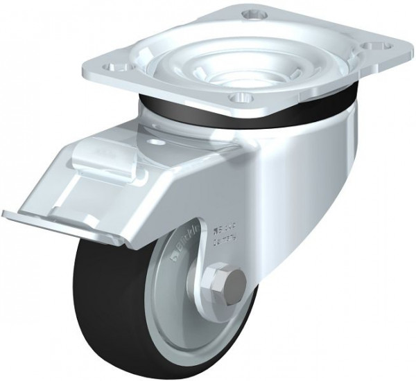 Blickle LK-PATH 80K-FI Stahlblech-Lenkrolle, schwere Ausführung, mit Anschraubplatte & Feststeller, Thermoplastisches Polyurethan, Grau, 847689