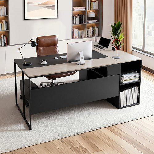 VEVOR L-förmiger Chefschreibtisch mit Schubladen & Lagerschrank, Holz, 158,7 kg Tragkraft, für Arbeit & Studium, XZBGZYTSLXXZ1A404001V0