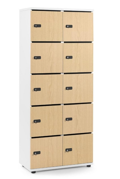 Deskin Schließfachschrank OFFICE-LINE mit 10 Fächern, Buchedekor, 800 x 420 x 1890 mm, mit Posteinwurf, 10 Abteile, Korpus: Weiß, 290125