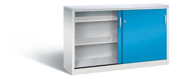 C+P Sideboard mit Schiebetüren Acurado, H1000xB1600xT400mm, Farbe: Lichtgrau / Lichtblau, Bügelgriff, 2146-00 S10125