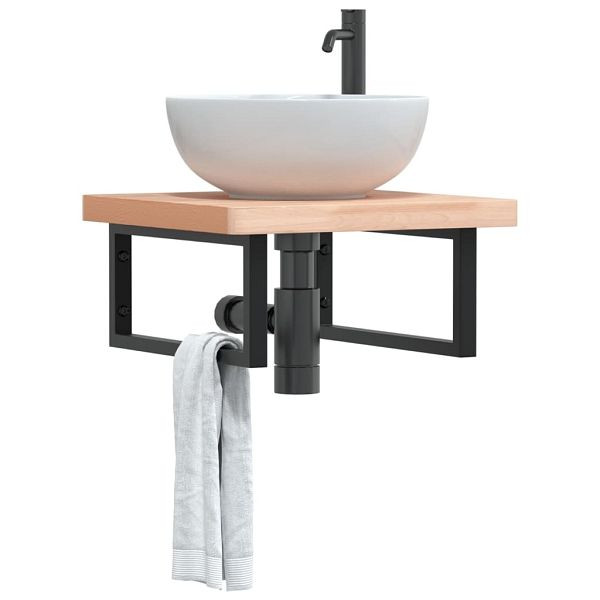 vidaXL Waschbeckenregal Wandmontage Stahl und Massivholz Buche, 3302421