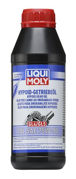 LIQUI MOLY Hypoid-Getriebeöl (GL4/5) TDL SAE 75W-90, Dose Kunststoff, VE: 0,5 Liter, 1406