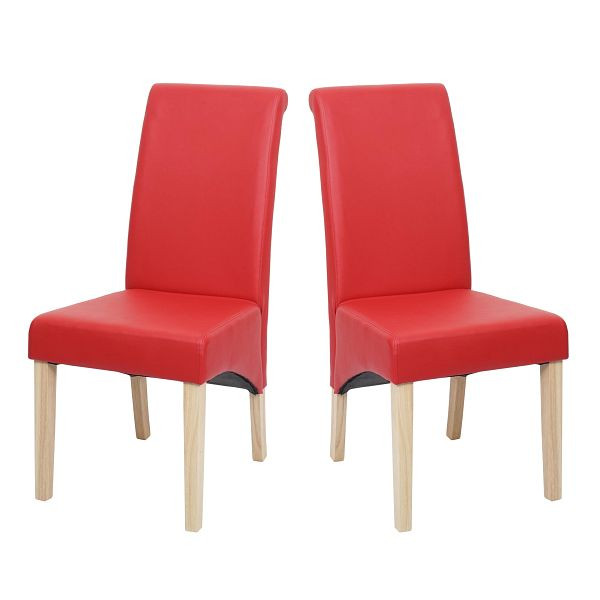 Mendler 2er-Set Esszimmerstuhl Küchenstuhl Stuhl M37, Kunstleder matt, rot, helle Füße, 22308