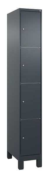 C+P Schließfachschrank Classic PLUS, Füße, 1950x300x500mm, 7016/7016, mit 4 Fächern, 080010-104 S10012