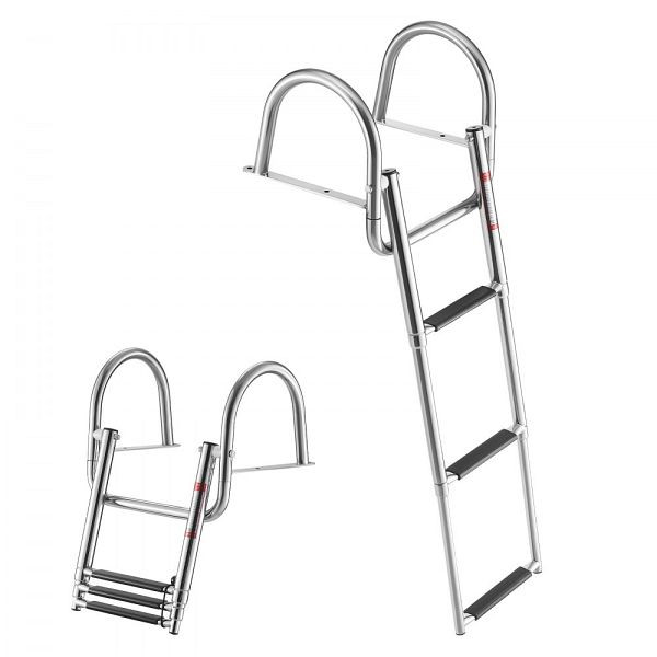 VEVOR Ausziehbare Bootsleiter, 3 Stufen, Rutschfest, Handlauf, 272 kg Belastbar, Edelstahl für Boote/Docks/Pool, DFSCTBXG3STEQ71S7001V0