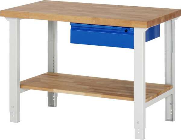 RAU Werkbank 7001I7, B1250xT700xH790-1140mm, Ablageboden Buche, 1xSchublade-TA, 03-7001I7-127R4H.11