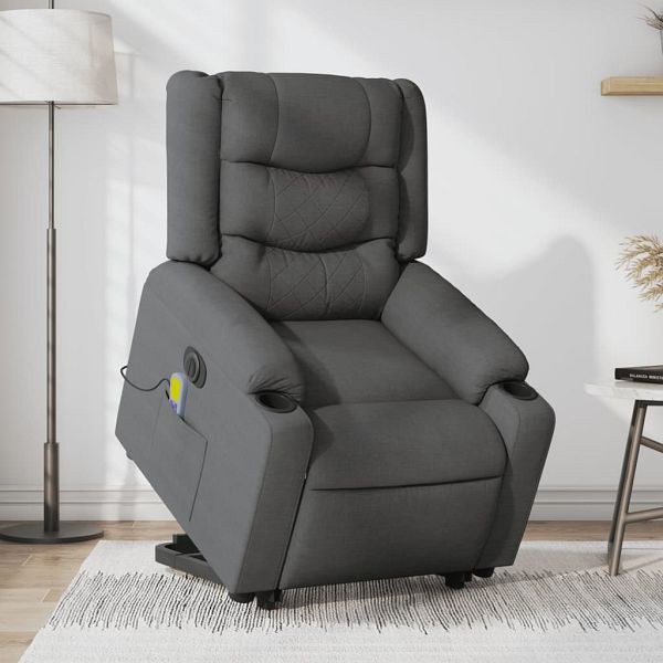 vidaXL Elektrischer Massagesessel mit Aufstehhilfe Dunkelgrau Stoff, 3206583
