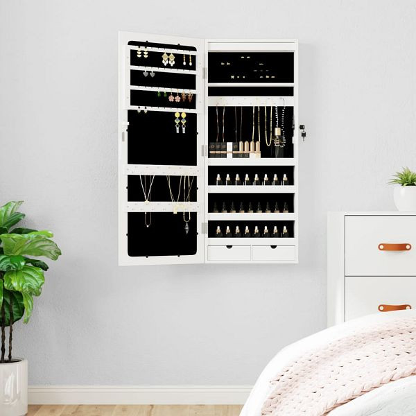vidaXL Spiegel-Schmuckschrank mit LED-Beleuchtung Wandmontage Weiß, 353232