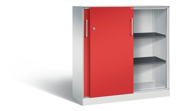 C+P Schiebetürenschrank Asisto, H1310xB1200xT435mm, Farbe: Lichtgrau / feuerrot, Bügelgriff, 3 OH, 142031-000 S10136