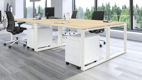 Deskin Tisch CELSUS, Platte Holzdekor Ahorn, Gestell Weiß, B 1400 x T 700 x H 700 mm, 349054