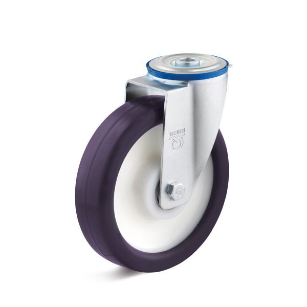 Torwegge Elastik-Polyurethan Lenkrolle, Tragfähigkeit 150 kg, Rad-Ø 80 mm, Radbreite 35 mm, Bauhöhe Gehäuse 60 mm, Gesamtbauhöhe 100 mm, 0030117