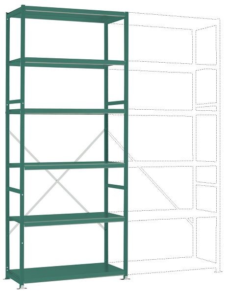Manuflex Fachboden-Steckregal Color Grundregal mit 6 Stahlböden, HxBxT = 2500 x 1030 x 400 mm, graugrün, RP1252.0001