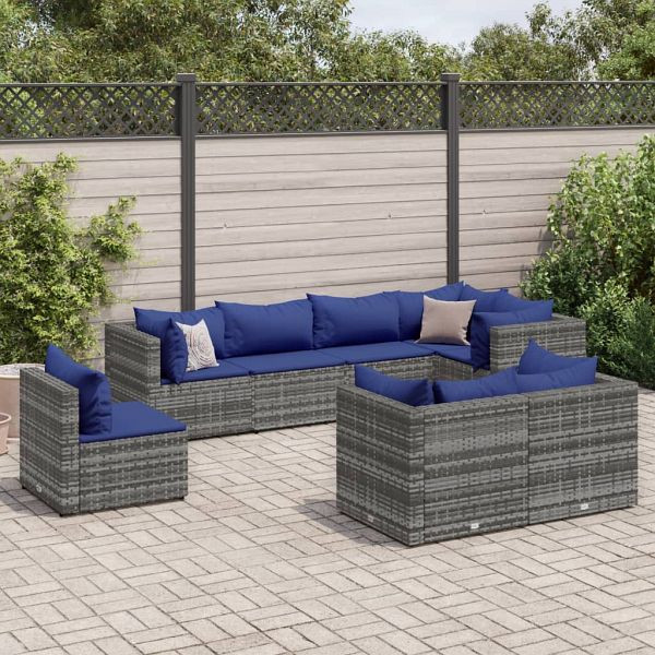 vidaXL 8-teilig Garten-Lounge-Set mit Kissen Grau Poly Rattan, 3308199
