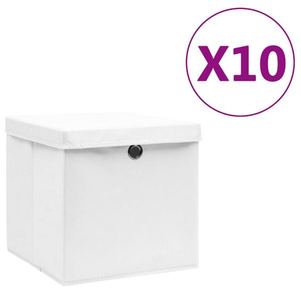 vidaXL Aufbewahrungsboxen mit Deckeln 10 Stück 28x28x28 cm Weiß, 325210
