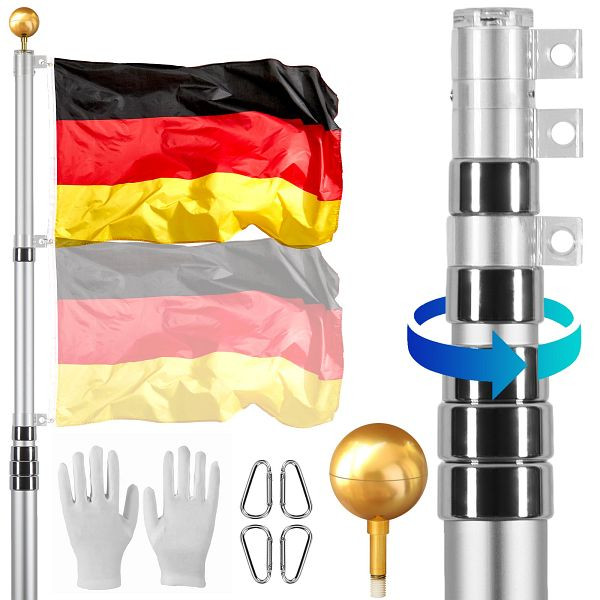 VEVOR Fahnenmast Teleskop 9m Fahnenstange Deutschland Fahne Flaggen Mast Silber, Deutsche Flagge, QGTJYS30YCSSPF2VUV0