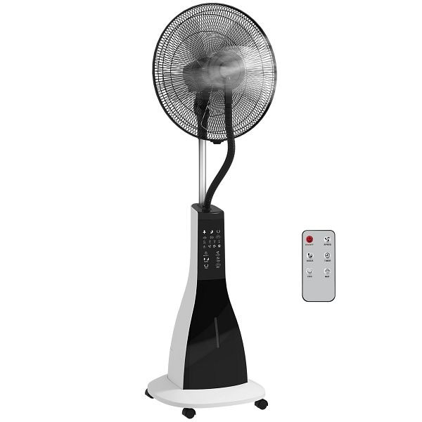 HOMCOM Standventilator mit Luftbefeuchtung, leise, mobil, Fernsteuerung, Schwarz/Weiß, 824-087V90MX