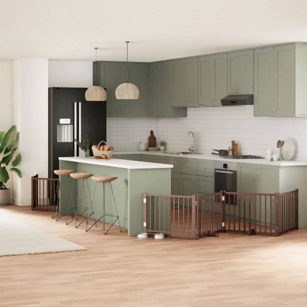 vidaXL 10-tlg. Hundetor mit Tür Faltbar Braun 800 cm Pappelholz, 3155747