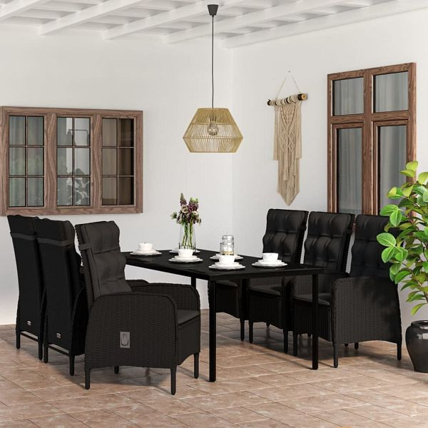 vidaXL 7-teilig Garten-Essgruppe mit Kissen Schwarz, 3099357